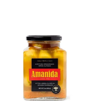 OLIVA VERDE DESHUESADA ALIÑADA TARRO CUADRADO AMANIDA 580ML