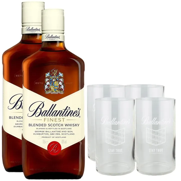 Estuche 2 Ballantine's + 4 Vasos