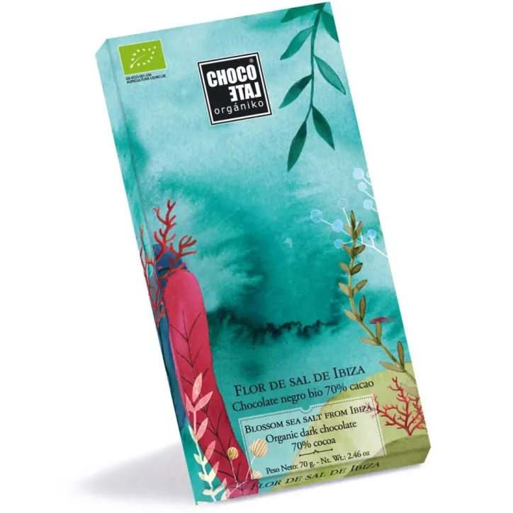 Choco Late Organiko Flor de Sal de Ibiza 70% Cacao 70gr.
