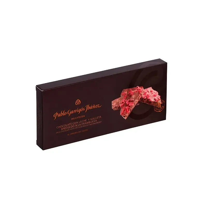 Turrón de Chocolate con Leche y Galleta Speculoo a la Frambuesa Delicatessen 200gr