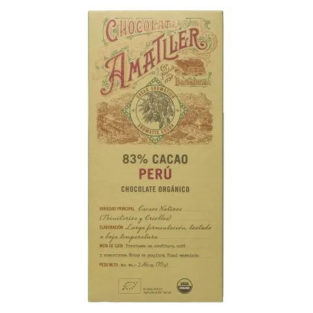 Tableta Chocolate Amatller 83% cacao Perú 70g
