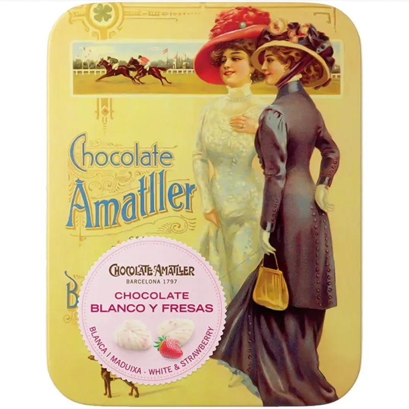Amatller Hojas de Chocolate Blanco y Fresa 72gr.