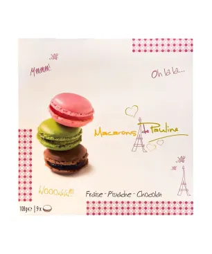 Macarons de Pauline Caja 9 surtido 108gr: Pistacho, Fresa y Chocolate