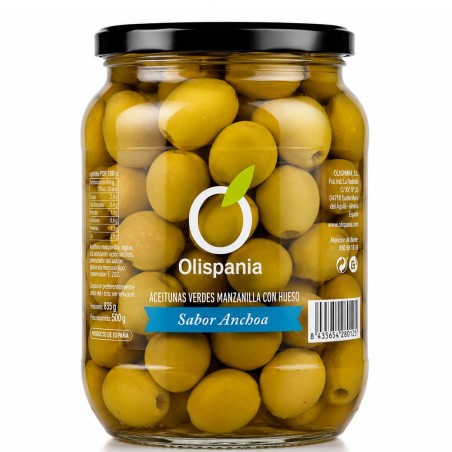 Aceitunas Gordal Sin Hueso Olispania Sabor Anchoa 850ml